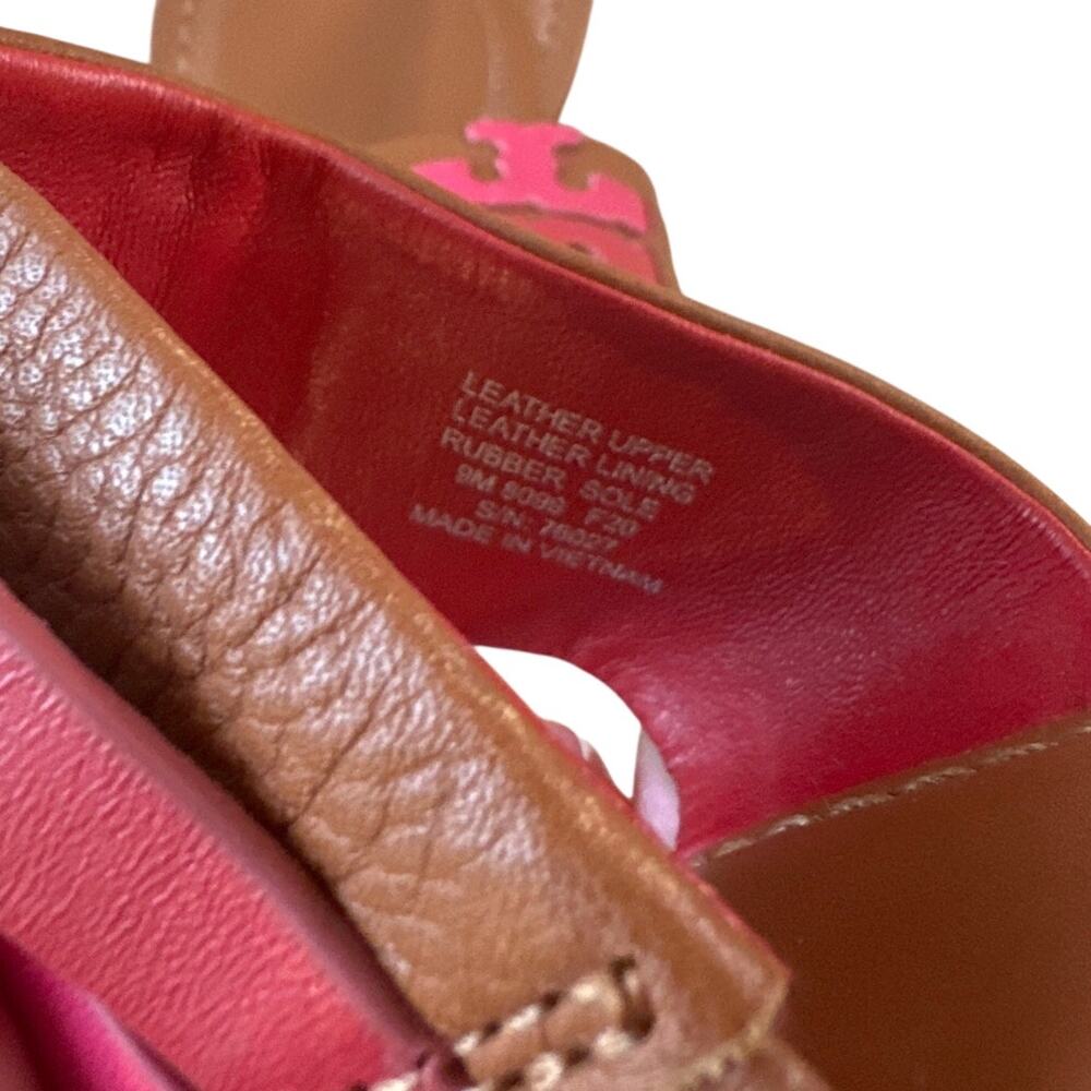 Tory Burch Leigh Thong Sandals Ambra Carnelian Azalea 9 Leather - Picture 6 of 12